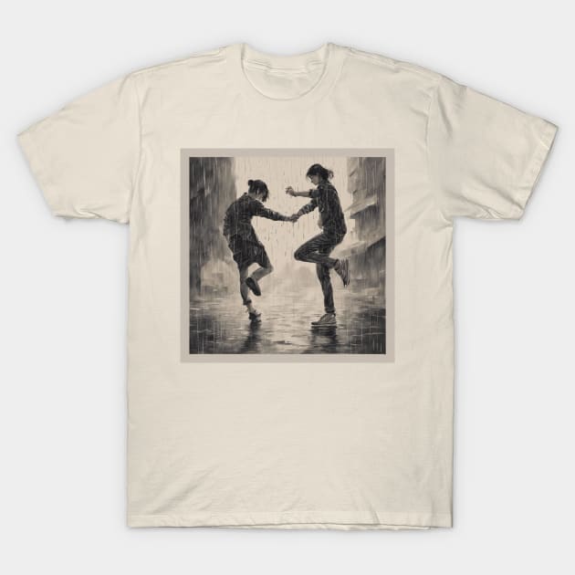 Dancing In The Rain In Black And White T-Shirt by TojFun